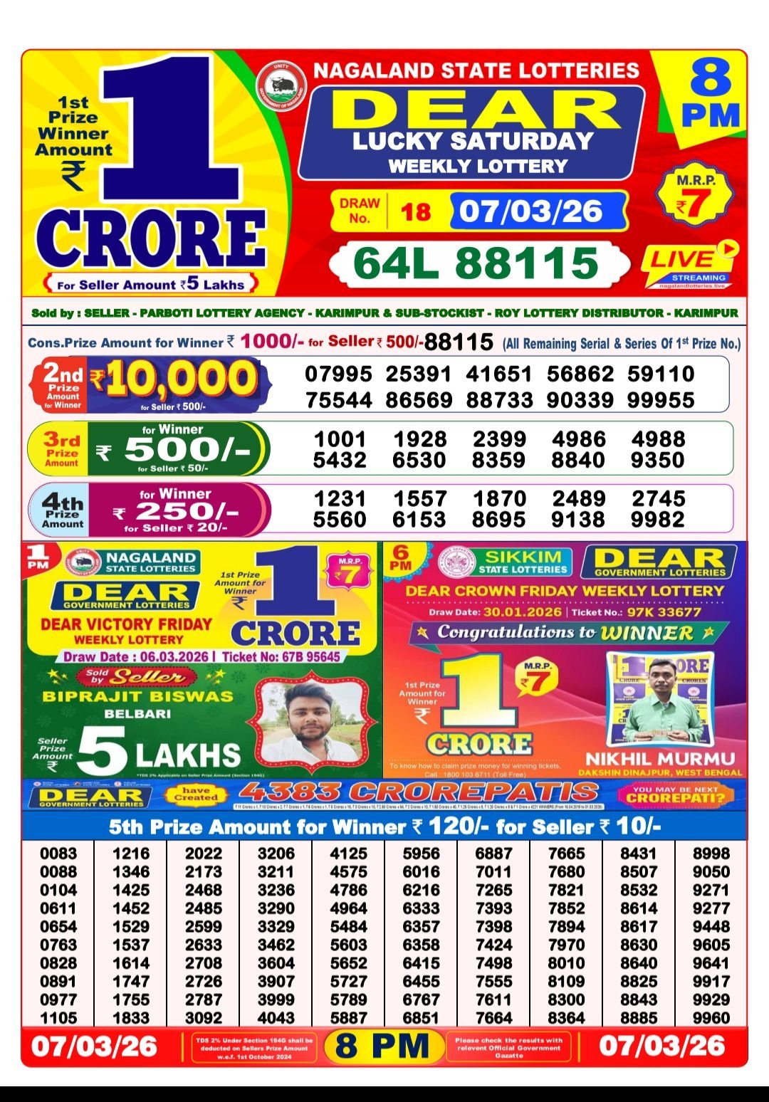 Dear Lottery Result 8 PM
