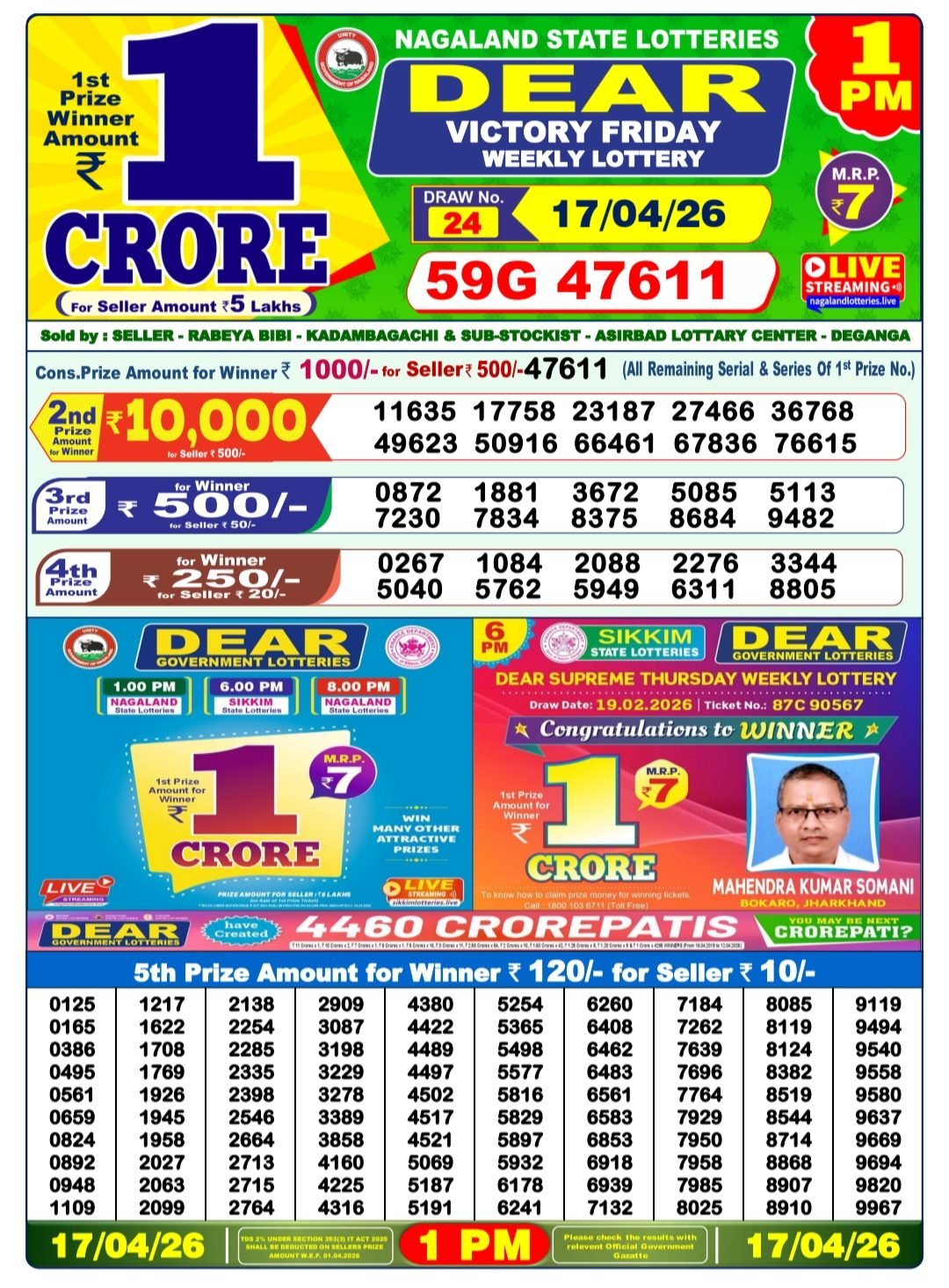 Dear Lottery Result 1 PM