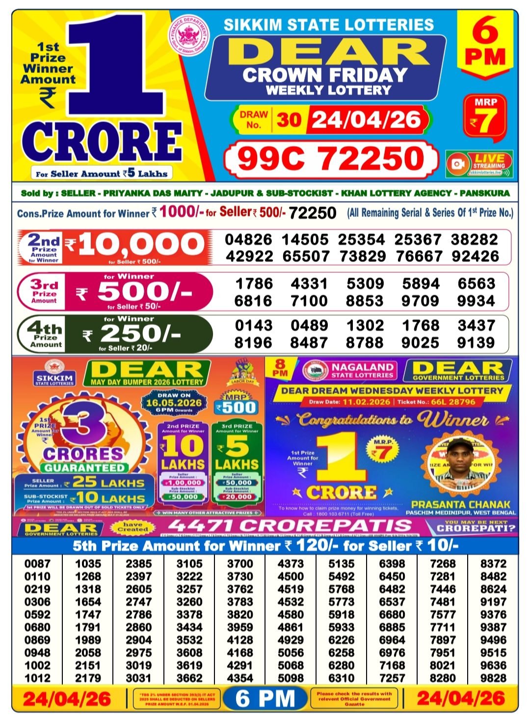 Dear Lottery Result 6 PM