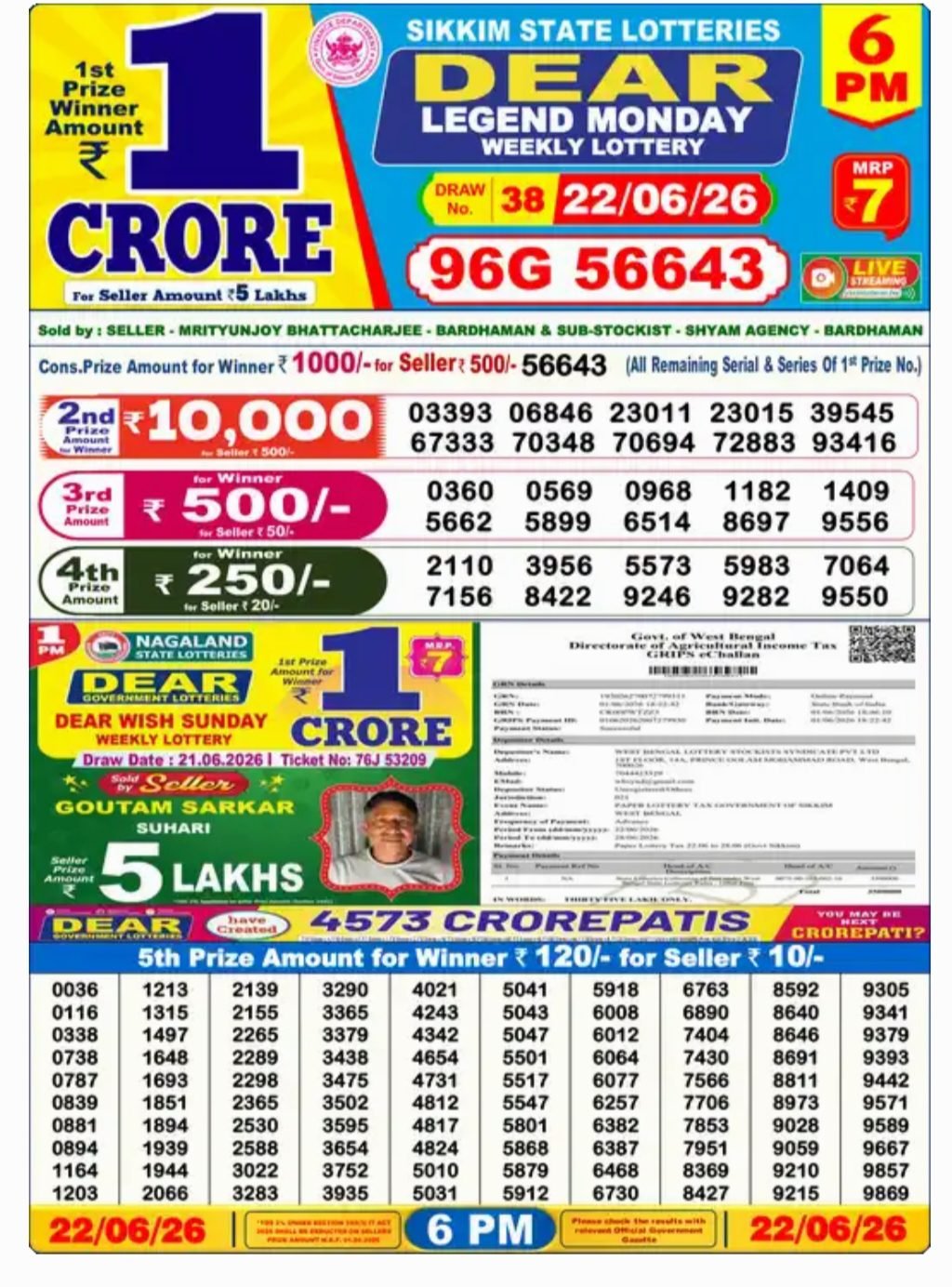 Dear Lottery Result 6 PM