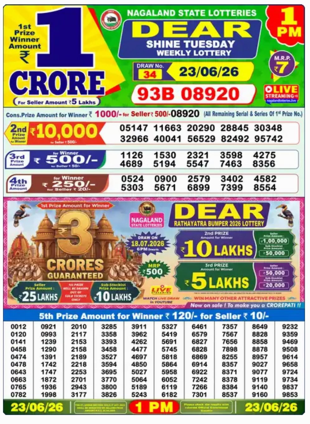 Dear Lottery Result 1 PM